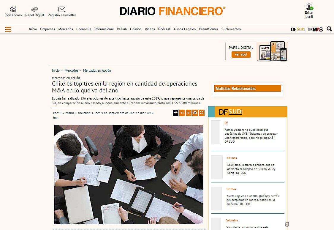 Chile es top tres en la regin en cantidad de operaciones M&A en lo que va del ao
